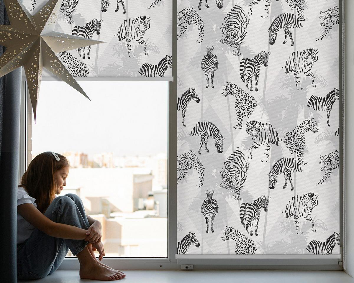 INNENROLLO - Fensterrollo - Rollo - 90x180 cm - Graue Tiere - Grau, Kunststoff (90/180/0.5cm) - TULUP