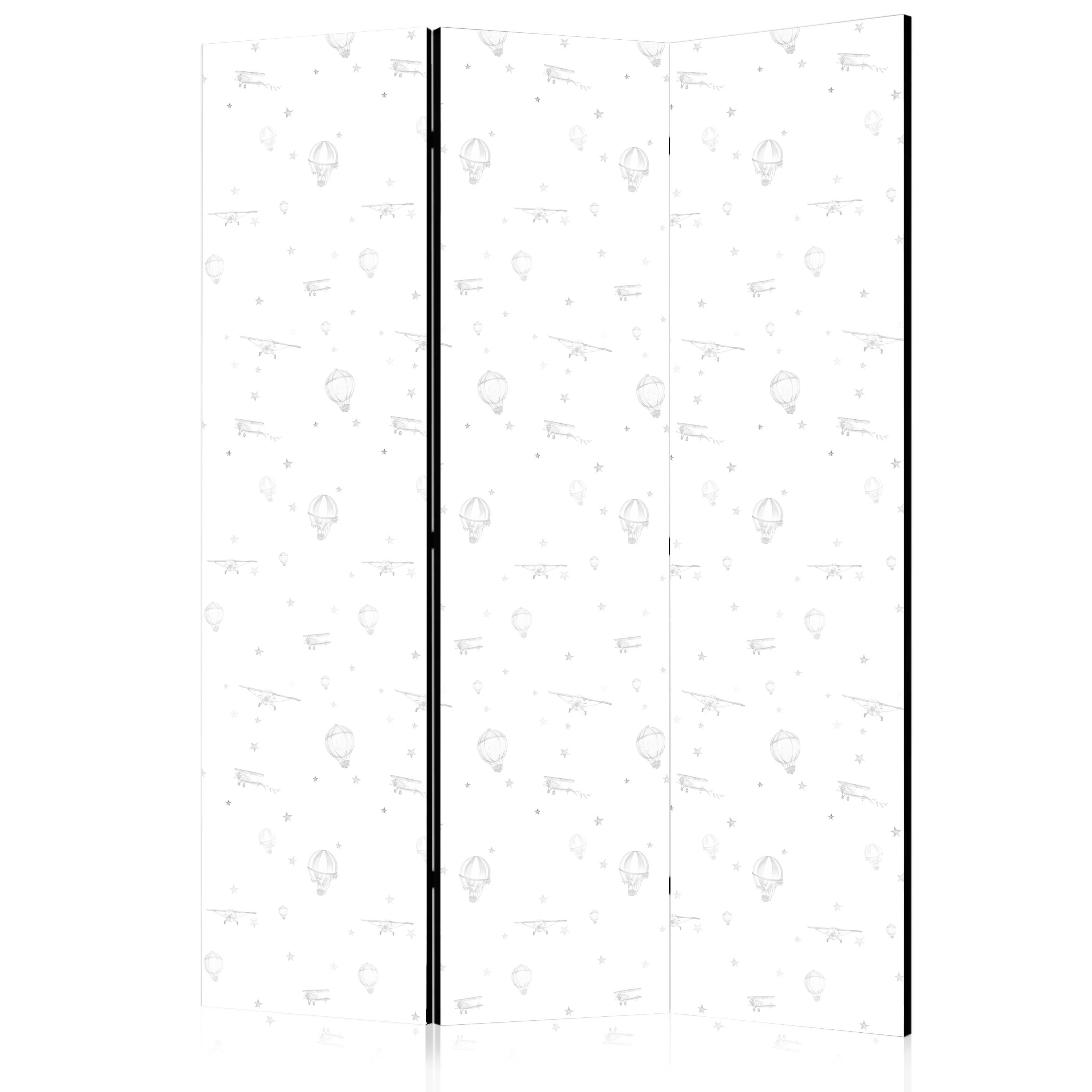 PARAVENT Akustik 3-tlg 135x172 cm Flugzeuge Luftballons Sterne - Weiß, Holz/Textil (135/172/3cm) - Muralo