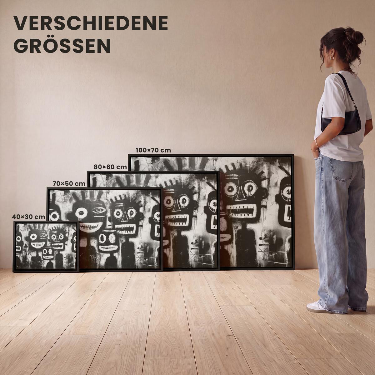 LEINWAND Bilder mit Rahmen - Malerei - Figuren - Schwarz - Abstrakt - 40x30 - Schwarz, Textil (40/30cm) - MuchoWow