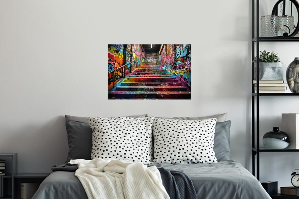 WANDTATTOO Treppe - Graffiti - Farben - Kunst Deko Wohnzimmer 60x40 cm - Multicolor, Kunststoff (60/40/0.1cm) - MuchoWow