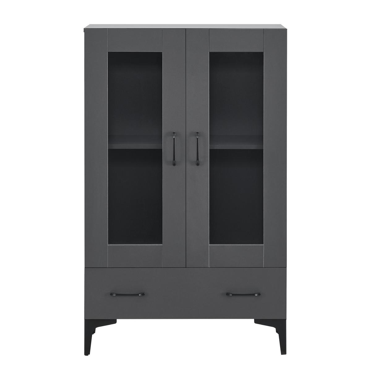 VITRINE Søndersø - Dunkelgrau, Glas/Holzwerkstoff (70/115/31cm) - [en.casa]