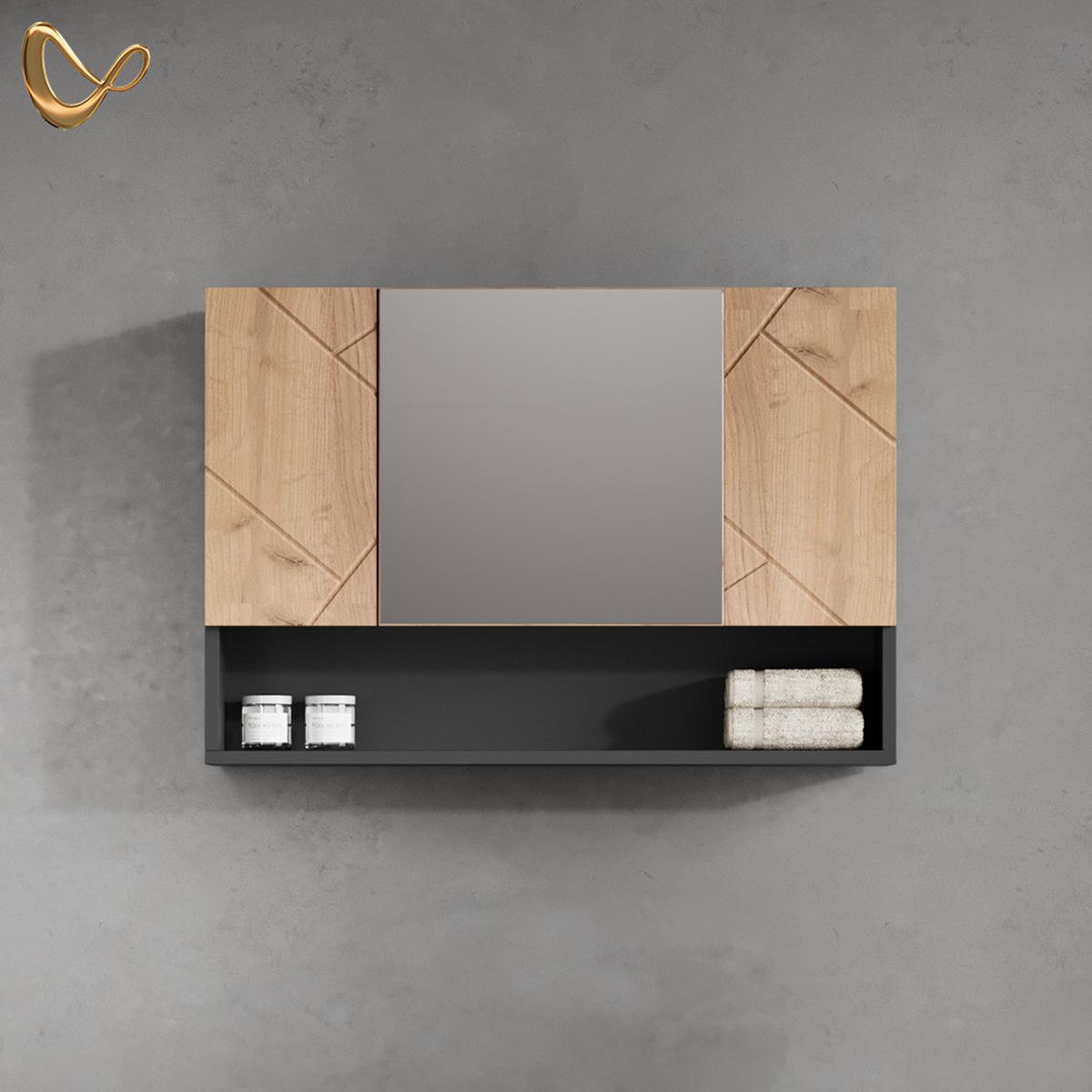 BADSPIEGELSCHRANK Ronco Goldkraft Eiche/Anthrazit 80.1 x 55 cm - Honigeiche/Anthrazit, Holzwerkstoff (80.1/55/17cm) - Livinity®