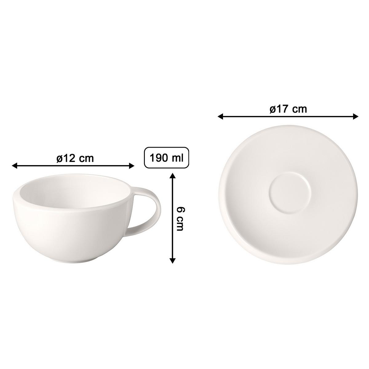 KAFFEETASSEN MIT UNTERTASSEN NewMoon weiß 190 ml 6er Set - Weiß, Keramik (17/7.8/17cm) - Villeroy & Boch