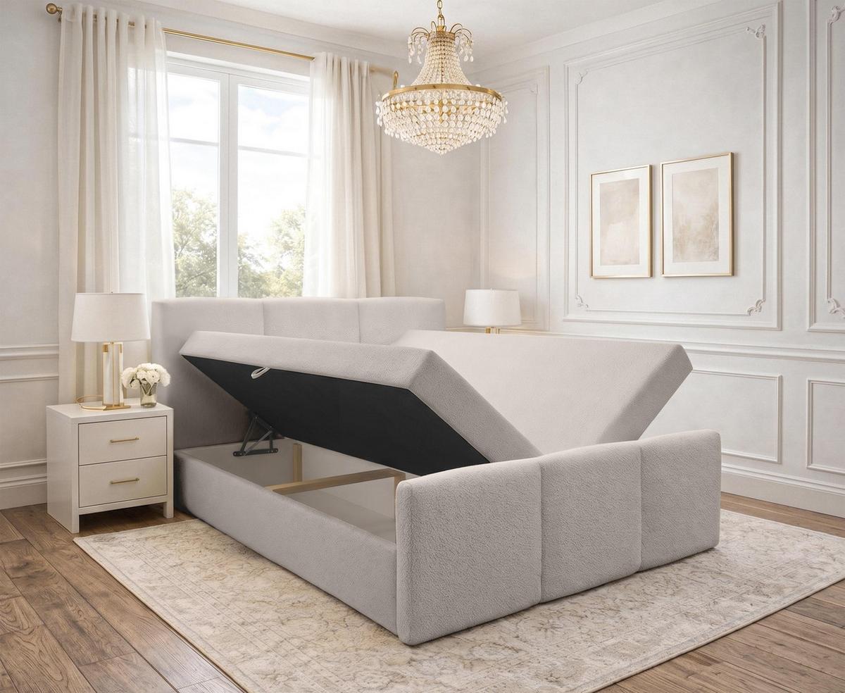 BOXBETT ANKARRA 160x200 cm mit Bettkasten und Matratze - Beige + TOPPER - Beige/Schwarz, Holz/Holzwerkstoff (160/200cm) - AX Living