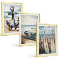 BILDER SET 3er Set - 40x60 cm Goldrahmen - Anker, Boot, Ruder, Strand - Goldfarben, Kunststoff (40/60cm) - TULUP