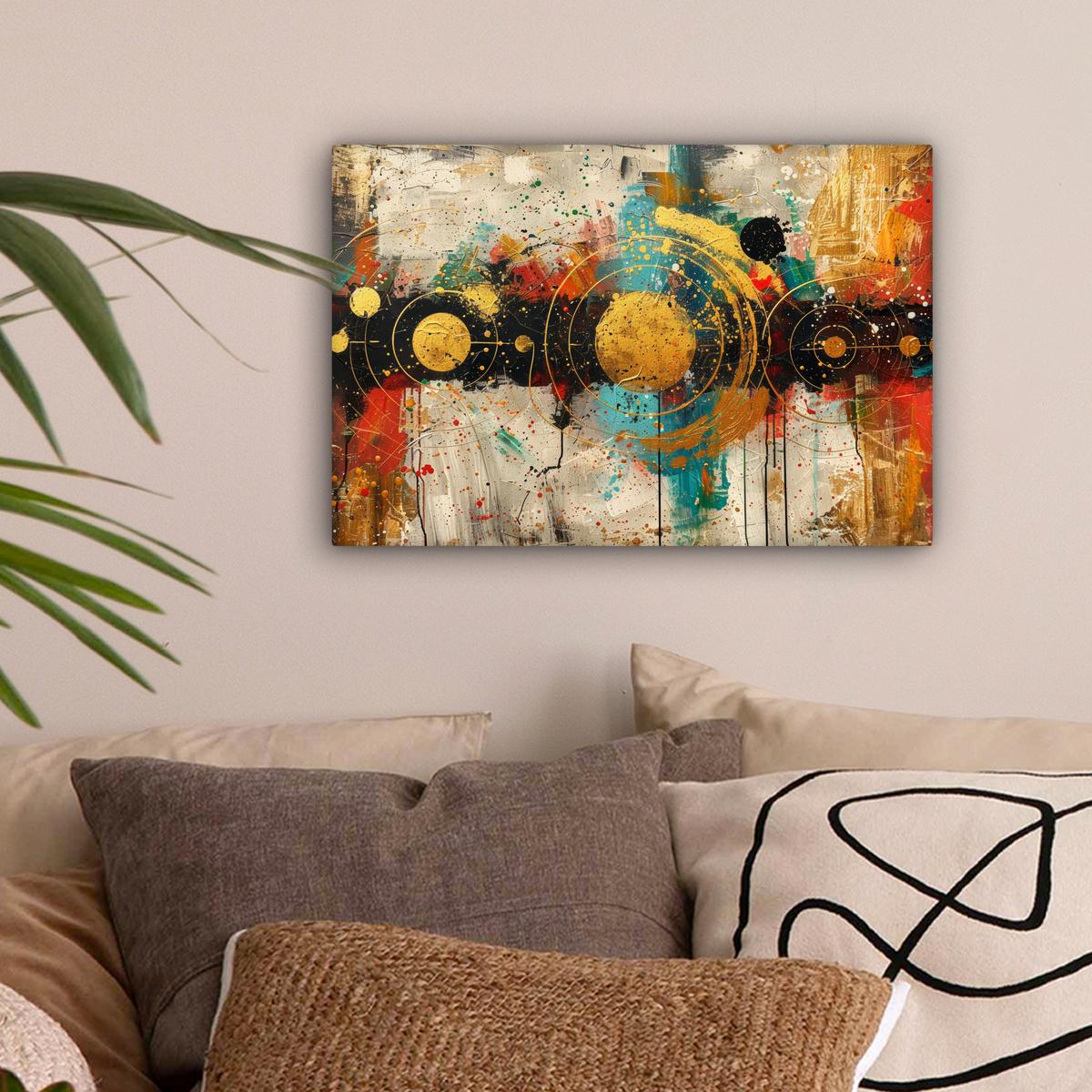 LEINWANDBILD Abstrakt - Kunst - Gold - Modern Deko Schlafzimmer 30x20 cm - Multicolor, Textil (30/20cm) - MuchoWow