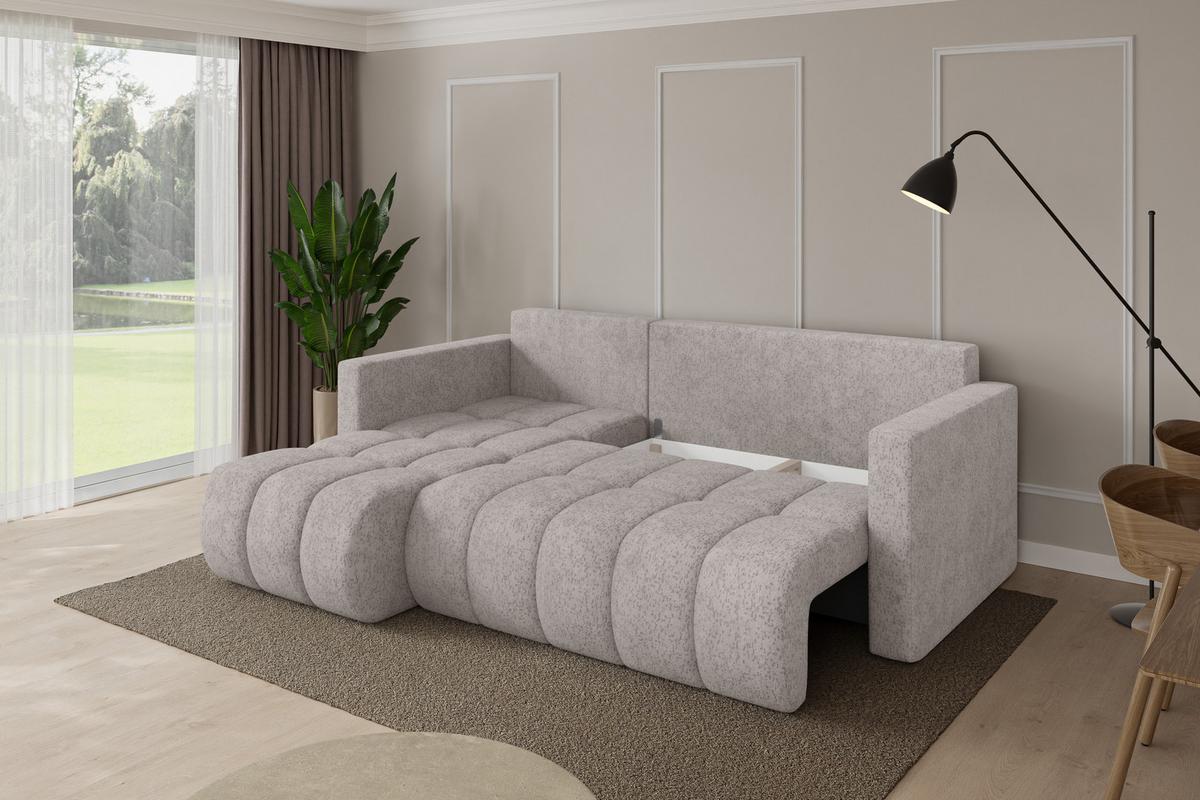 ECKSOFA mit Schlaffunktion Ottomane Links GARD-L 226x146x85 Hellgrau Velours - Hellgrau/Schwarz, Holzwerkstoff/Kunststoff (226/146cm) - ALTDECOR