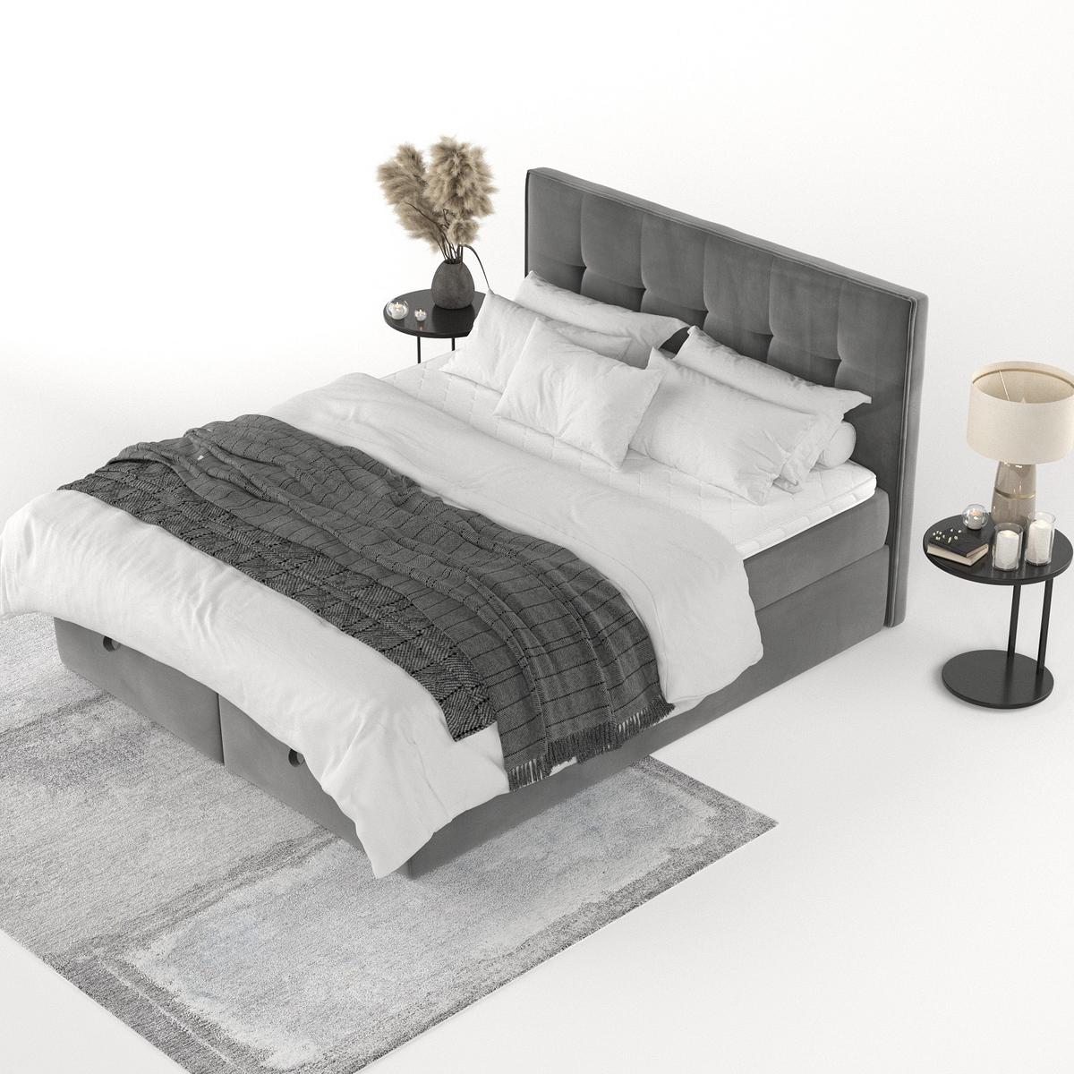BOXBETT Tivra 200/200 cm Grau im Kronos Stoff - Schwarz/Grau, Holz/Holzwerkstoff (200/200cm) - AltaBeds