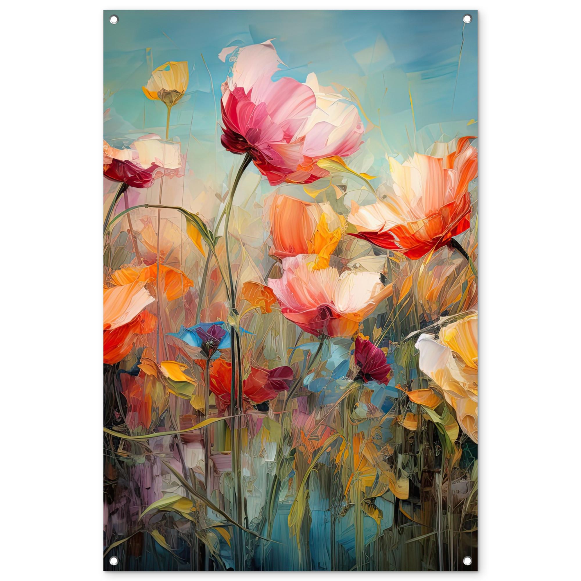 GARTENPOSTER Blumen - Aquarell - Kunst - Botanisch - Natur Outdoor Bilder 80x120 cm - Orange, Kunststoff (80/120/0.2cm) - OnlyWow