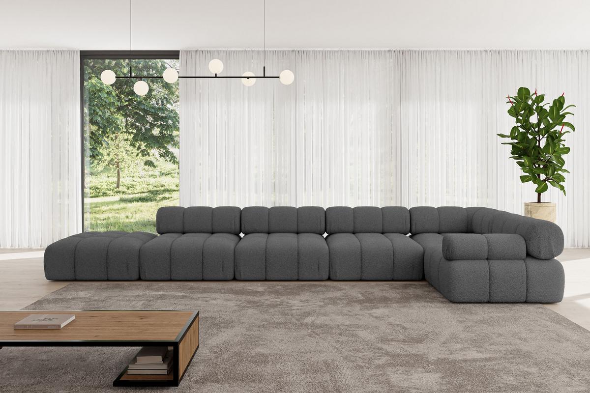 ECKSOFA modulares Sofa Felto-L3 - 475x190x70 cm Grau Bouclé - Grau, Holzwerkstoff/Textil (475/190cm) - ALTDECOR