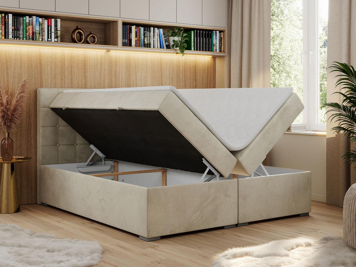 BOXBETT CARMEN 180/200 Beige Velvet - H4 - Beige, Holz/Textil (180/200cm) - MKS