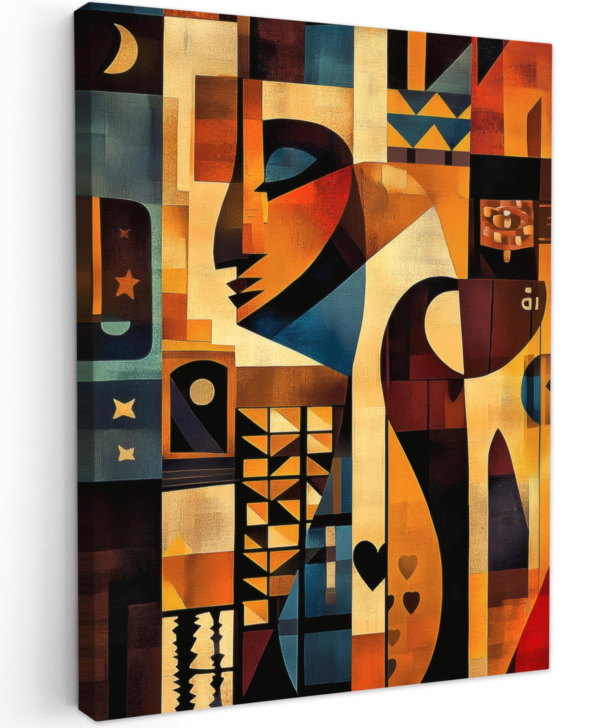 LEINWANDBILD Figuren - Abstrakt - Symbole Wandbild Wohnzimmer 60x80 cm - Terracotta, Textil (60/80cm) - MuchoWow