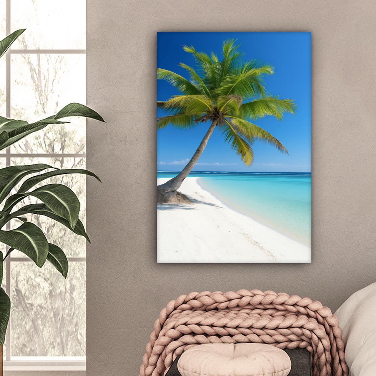 LEINWANDBILD Strand - Palme - Tropisch - Meer Wanddeko Schlafzimmer 60x90 cm - Grün, Textil (60/90cm) - MuchoWow