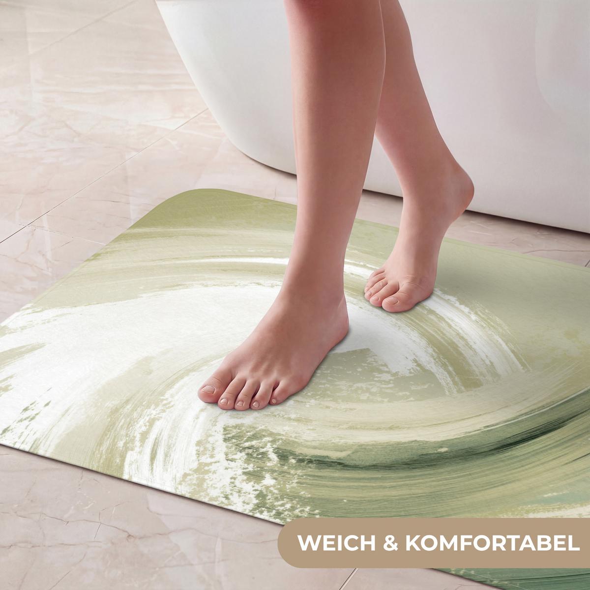 BADEMATTE Abstrakt - Pinselstriche - Wellen - Grün 80x50 cm - Mintgrün, Textil (80/50cm) - OnlyWow