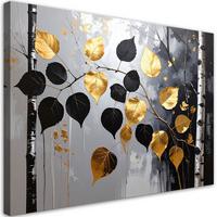 WANDBILD, Birkenwald Natur schwarz-goldene Blätter - Schwarz, Textil (30/20cm) - Feeby
