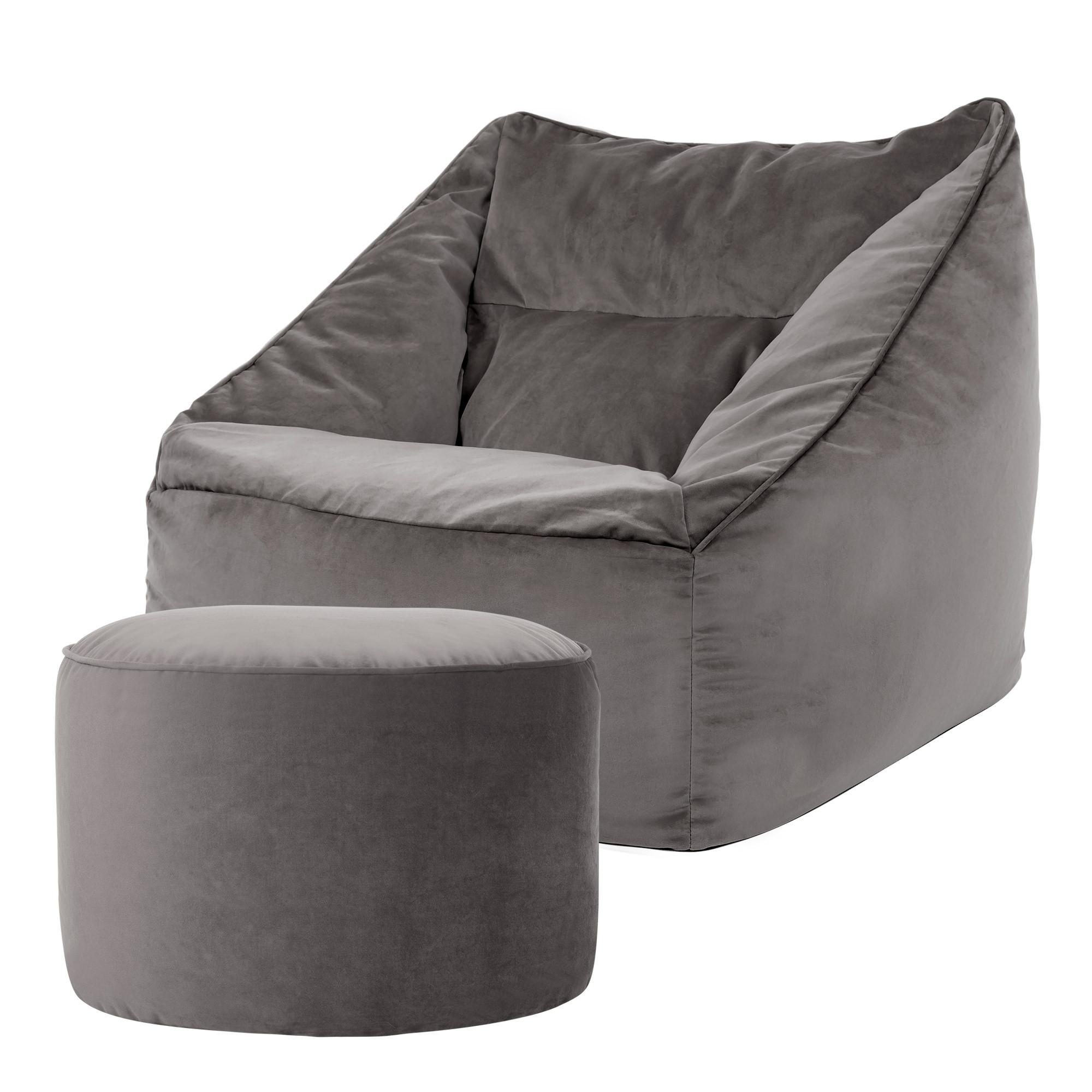 SITZSACK Milano Samt Sessel mit Fußhocker - Anthrazit, Textil (70/65/70cm) - icon