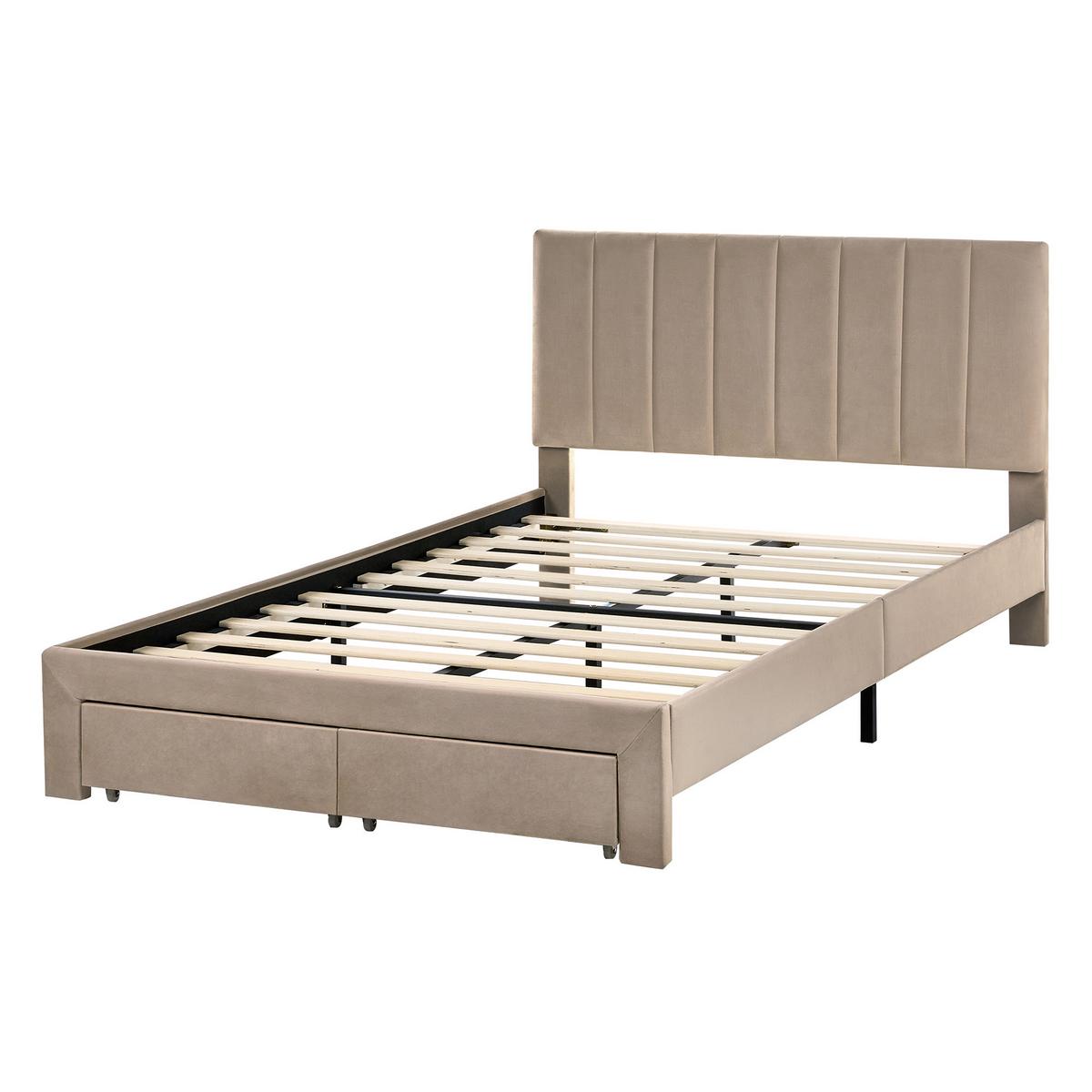 BETT mit Schubladen 120/200 cm Samtstoff Taupe Lonzac - Taupe, Textil (120/200cm) - Beliani