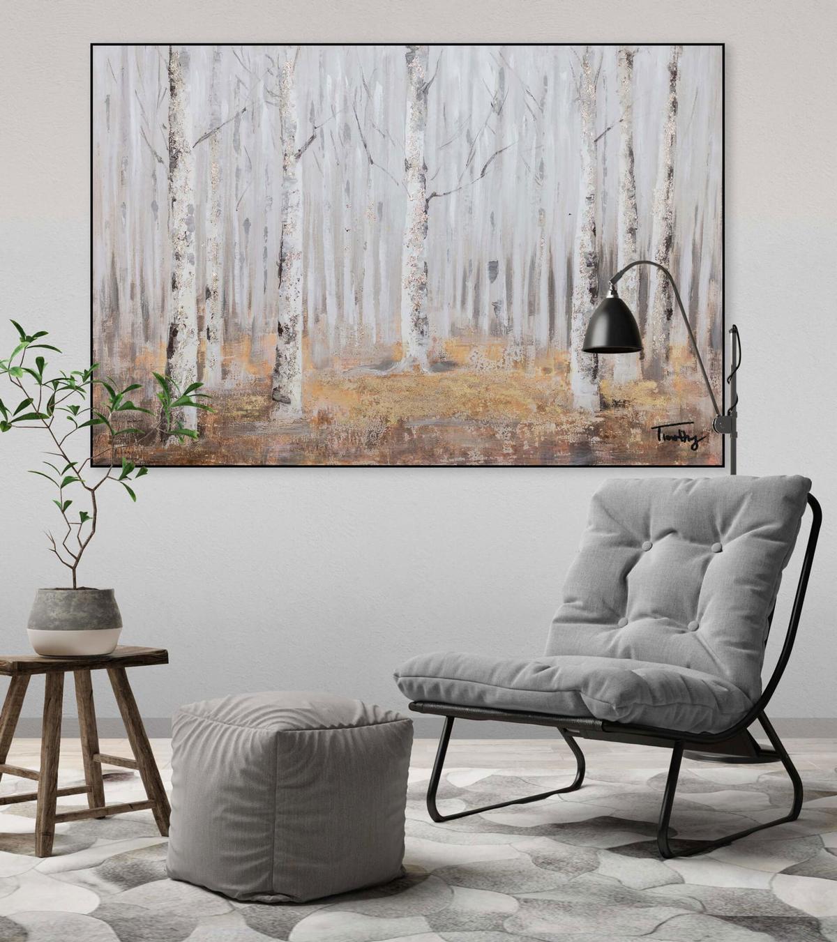 ACRYLBILD HANDGEMALT 90/60 cm - Weiß/Braun, Holz/Textil (90/60cm) - KUNSTLOFT
