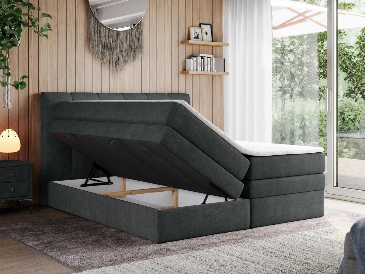 BOXSPRINGBETT ALVIN KING 160/200 Dunkelgrau Struktur - H4 - Dunkelgrau, Holz/Textil (160/200cm) - MKS
