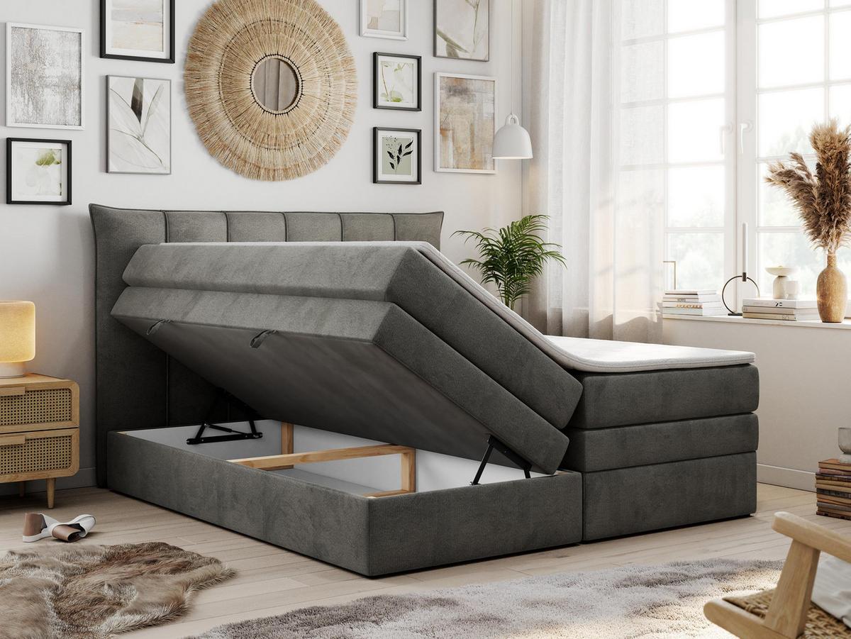 BOXSPRINGBETT PREMIUM 10 KING 180/200 Dunkelgrau Velvet - H3 - Dunkelgrau, Holz/Textil (180/200cm) - MKS
