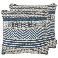 DEKOKISSEN 2er-Set Blau 45/45 cm Dewberry - Blau/Beige, Textil (45/45cm) - Beliani