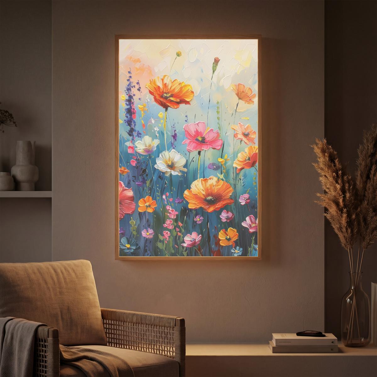 WANDLEUCHTE MIT AKKU Blumen - Natur - Aquarell - Kunst 60x90 cm - Multicolor, Holzwerkstoff (60/90/8cm) - OnlyWow