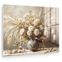 ACRYLGLASBILD Blumen - Vase - Stilleben - Beige 80x60 cm - Creme, Glas (80/60cm) - MuchoWow