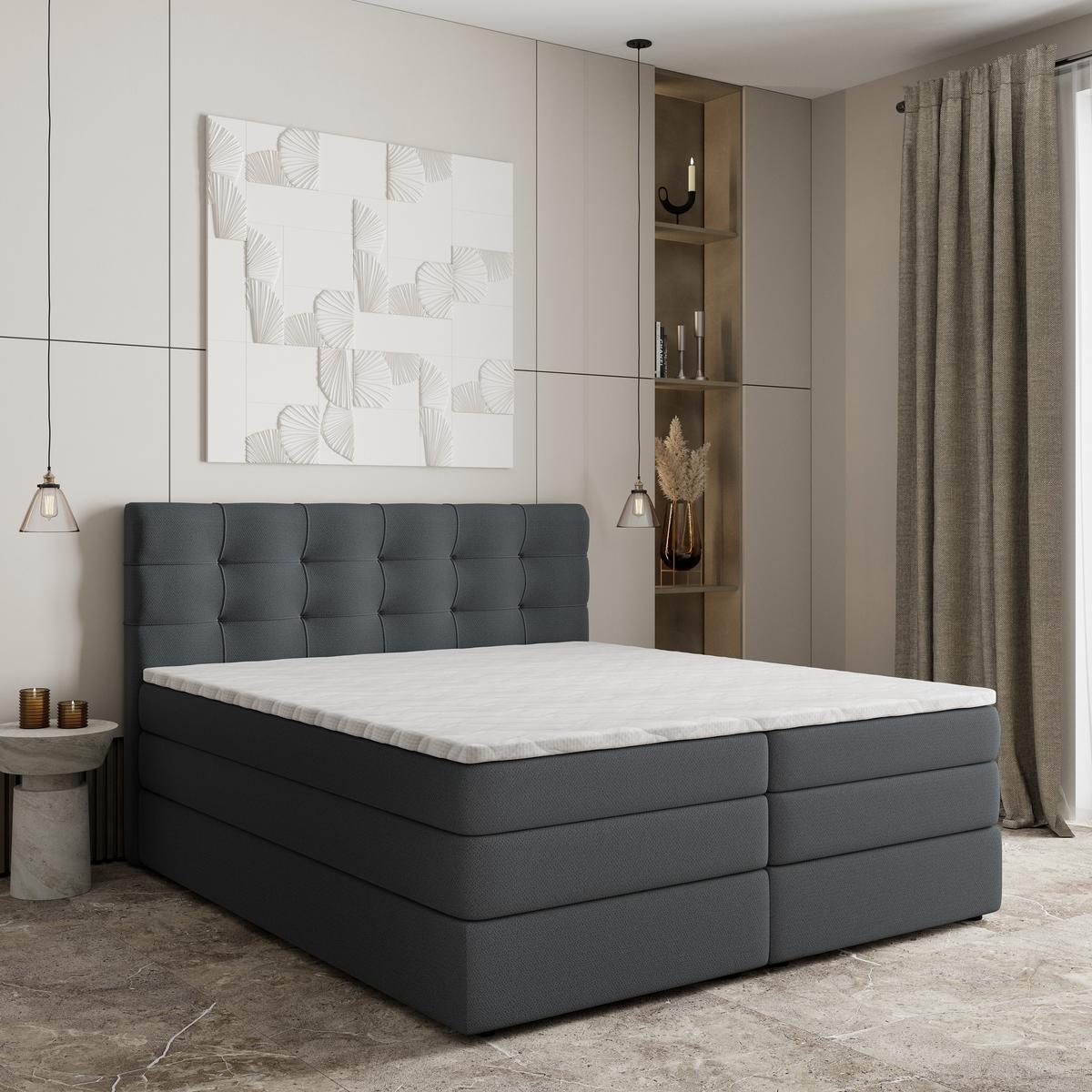 BOXSPRINGBETT AREZI 180x200 cm mit Matratze und Topper - Graphitfarben - Graphitfarben, Holz (180/200cm) - MASSENO
