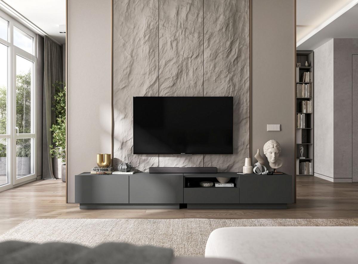 TV-LOWBOARD 2-er Set Enjoy Grau Matt Loft Schublade 120 cm - Grau, Holzwerkstoff (240/37/35cm) - Meble Lindner