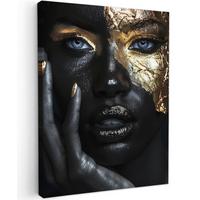 LEINWANDBILD Frau - Gold - Porträt - Schwarz-Weiß - Luxus Room Decor 30x40 cm - Hellblau, Textil (30/40cm) - MuchoWow