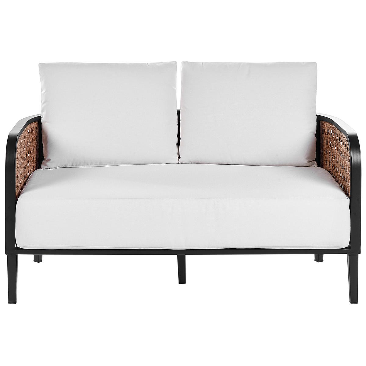 LOUNGE SET 4-Sitzer Aluminium schwarz Auflagen weiß Montefalco - Creme, Metall - Beliani