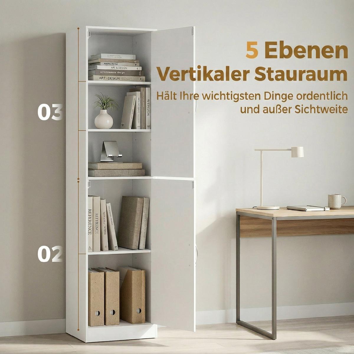 BÜCHERREGAL Spanplatte MDF Weiß - Weiß, Holzwerkstoff/Metall (35/180/40cm) - HOMCOM