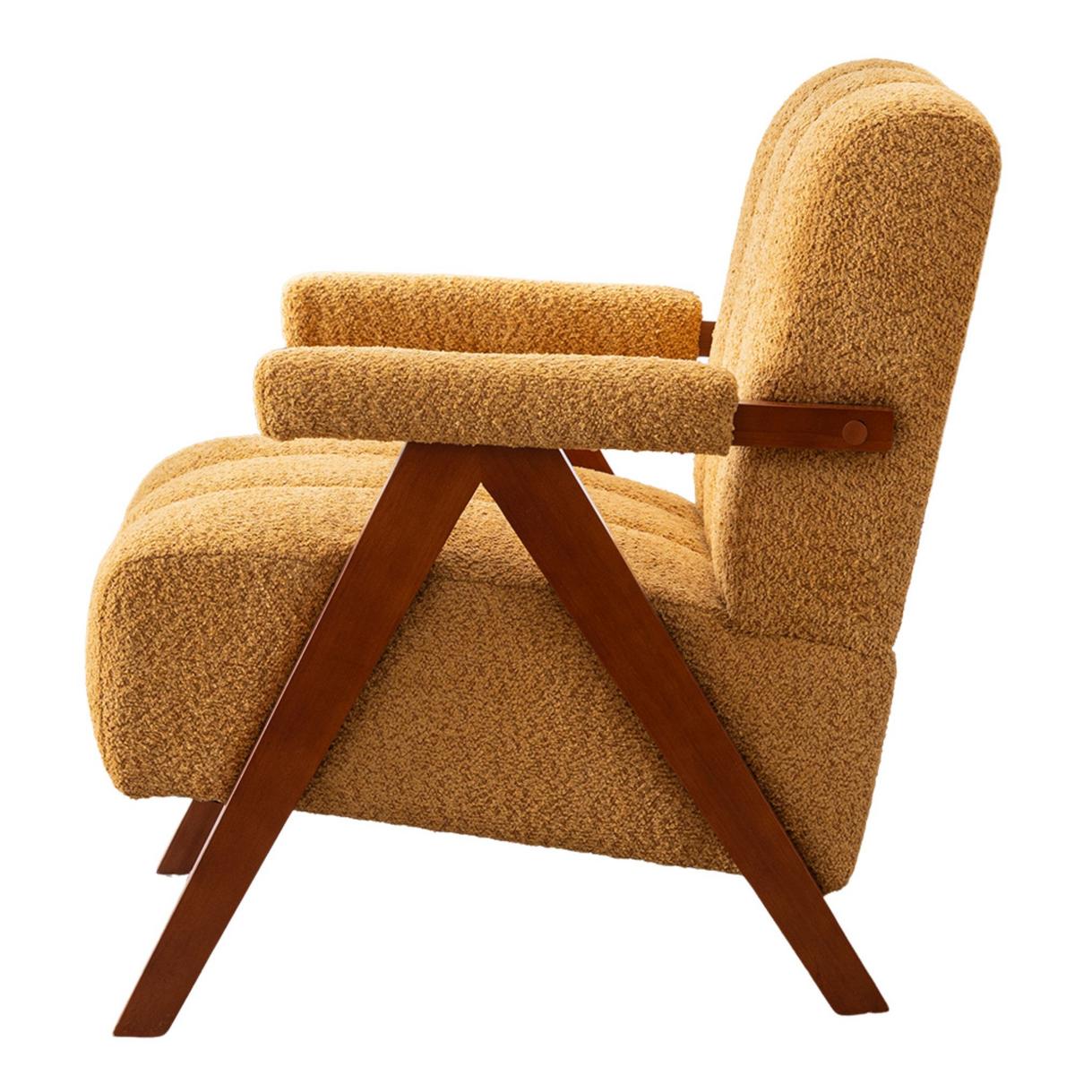 SESSEL aus bouclé und eichenholz, moderner akzentstuhl - Gelb, Holz (77/77/68.5cm) - Urban Meuble