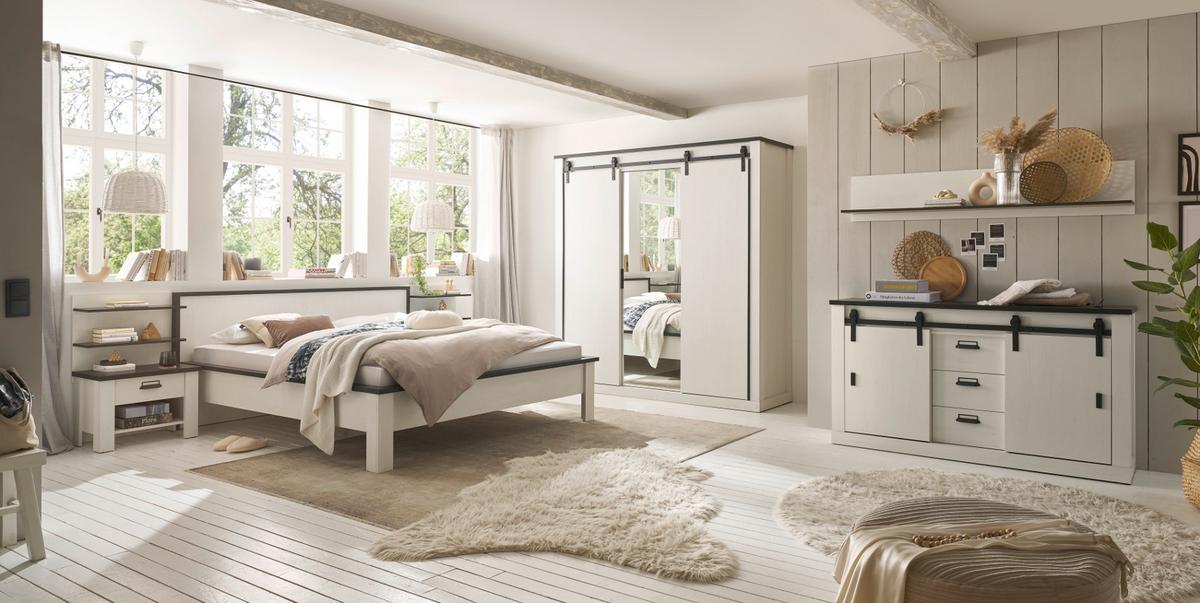 NACHTTISCH weiß Pinie, anthrazit, Landhaus Nachtkommode mit Schubkasten in Komforthöhe - Anthrazit/Weiß, Holzwerkstoff/Metall (60/61/39cm) - Furn.Design