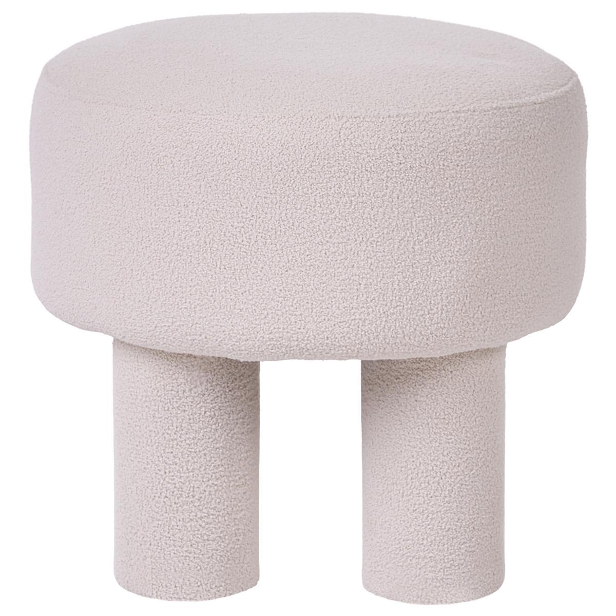HOCKER Bouclé Cremeweiß Canby - Weiß, Textil (43/38/43cm) - Beliani