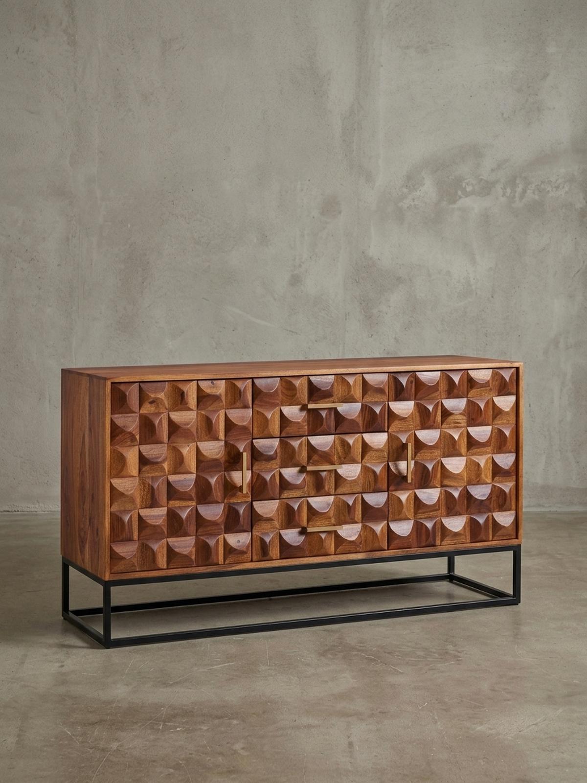 SIDEBOARD – Massivholz, 145x81x45 cm, Industrial-Stil, Metallgestell - Schwarz/Braun, Holz/Metall (145/81/45cm) - KADIMA DESIGN