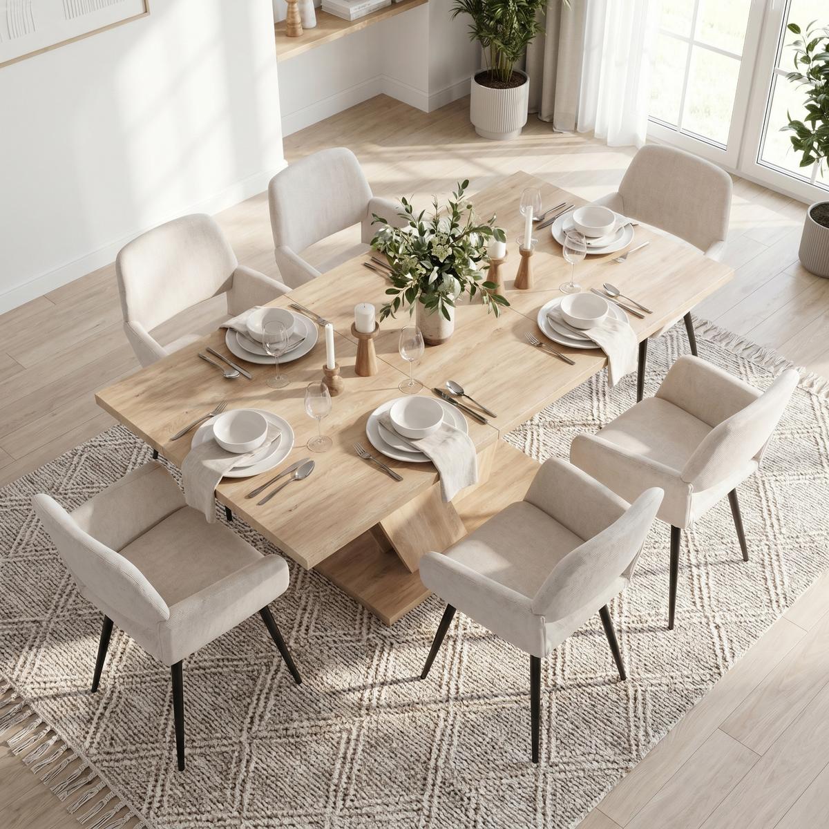ESSTISCH-SET 1+6, ausziehbarer Tisch mit 6 Esszimmerstühlen - Eichefarben/Schwarz, Holzwerkstoff (180/75.5/80cm) - Urban Meuble