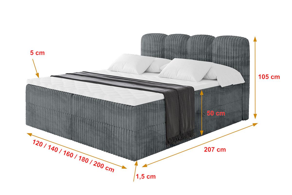 BOXBETT mit Matratze H4 - NINA - 180x200 cm - Dunkelgrau - Schieferfarben, Holzwerkstoff (180/200cm) - ALTDECOR