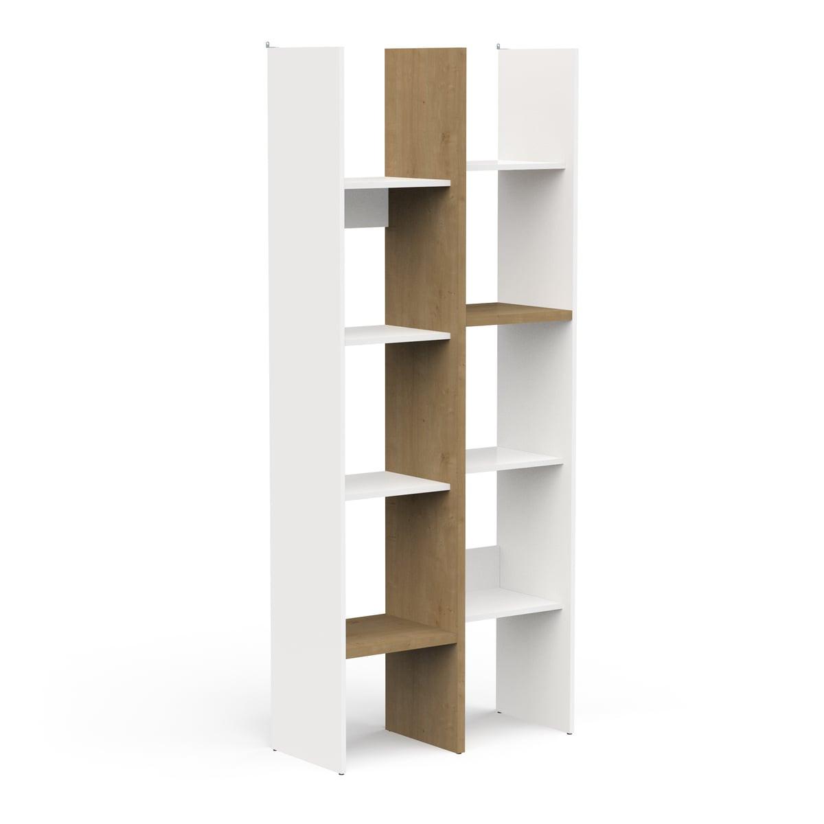 DEKOREGAL mit 6 Böden und 8 Nischen, Eiche und mattweiß Dekor - ACCESS - Eschefarben, Holzwerkstoff (32.8/183/34.5cm) - Calicosy