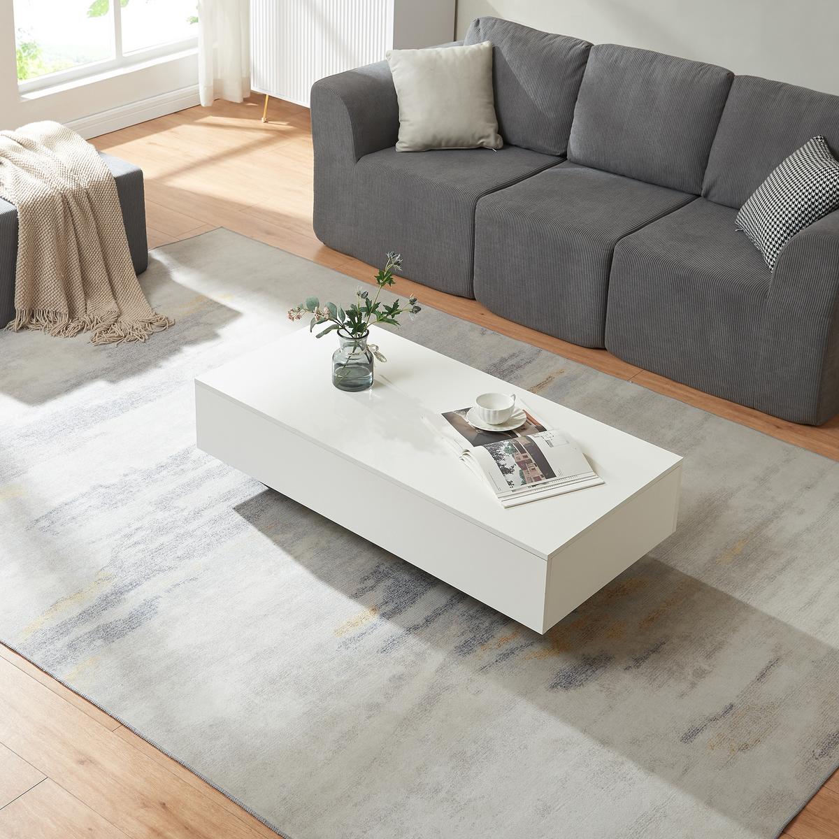 COUCHTISCH Lärketorp 115/55/31 - Weiß Hochglanz, Holzwerkstoff (55/115/31cm) - [en.casa]