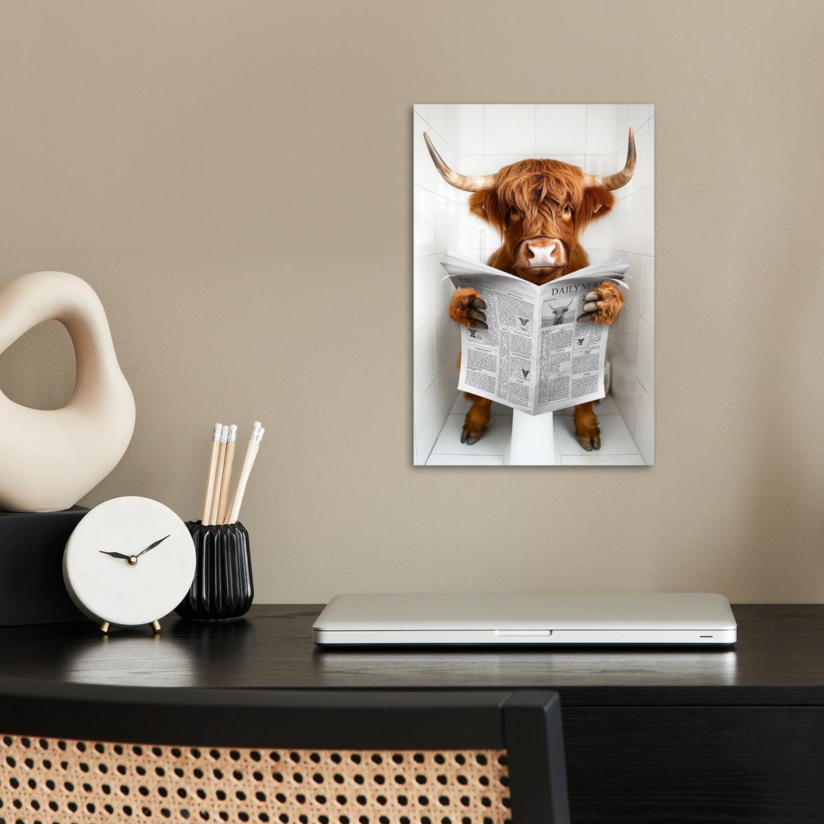 POSTER Schottischer Highlander - Tier - Zeitung - Toilette Room Decor 20x30 cm - Kastanienfarben, Papier (20/30/0.1cm) - MuchoWow