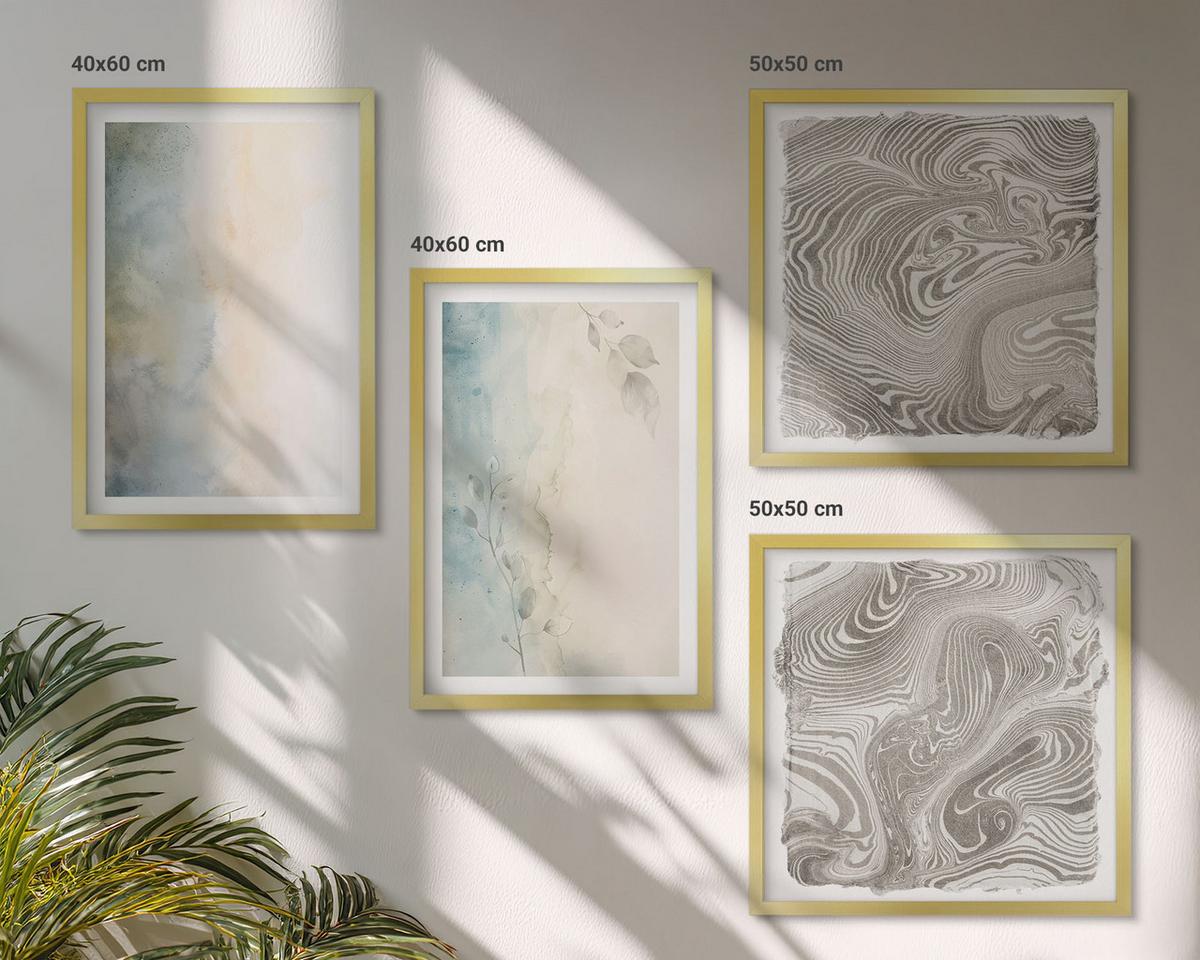 BILDER SET 4er Set - 50x50 cm & 40x60 cm Goldrahmen - Zarte Aquarellkartons - Goldfarben, Kunststoff (50/50cm) - TULUP