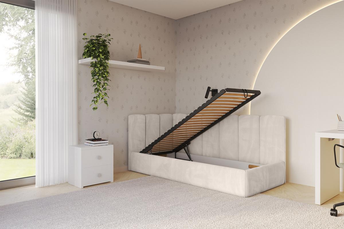 EINZELLBETT Jugendbett mit Bettkasten, Rechts - DEXY 90x200 Beige - Sandfarben, Holzwerkstoff/Textil (90/200cm) - ALTDECOR