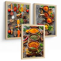 POSTER 3er Set Gewürze und Kräuter Wandbilder Aromatische Zutaten Food Fotografie Küche Esszimmer Deko Leichter Holzrahmen A3 - Beige, Papier (29.7/1/42cm) - Nacnic