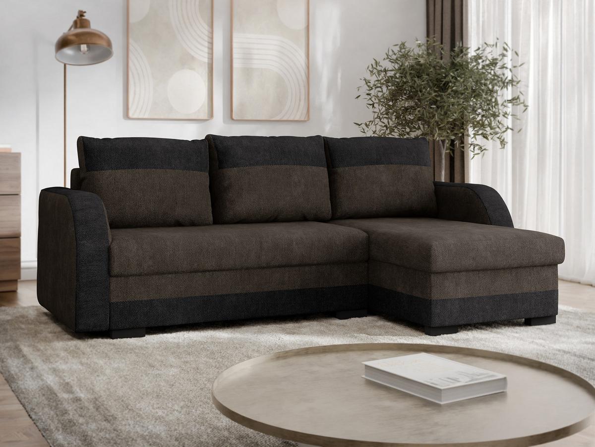 ECKSOFA Jozef - Dunkelbraun/Schwarz, Holz/Textil (230/140cm) - MIRJAN24