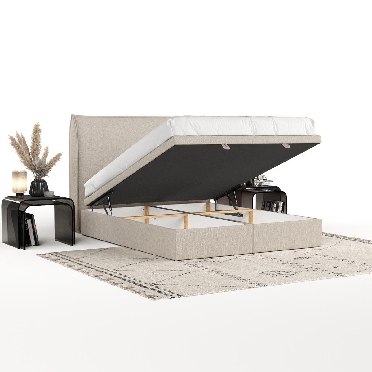 POLSTERBETT Tuvalu mit Stauraum 140/200 cm Hellbeige im Megan Stoff - Beige/Schwarz, Holz/Holzwerkstoff (140/200cm) - AltaBeds