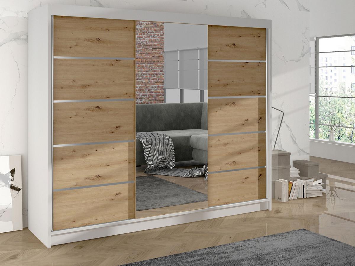 SCHWEBETÜRENSCHRANK Derby VI - Eiche Artisan, Holzwerkstoff/Metall (200/215/58cm) - MIRJAN24