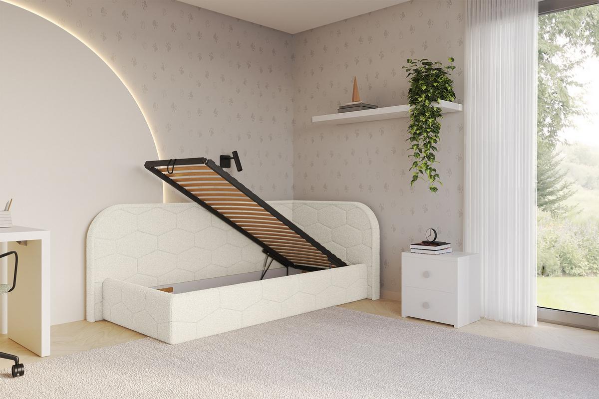 EINZELLBETT Jugendbett mit Bettkasten und Matratze H3/H4, Links - JAXY 80x200 Beige - Champagner, Holzwerkstoff/Textil (80/200cm) - ALTDECOR