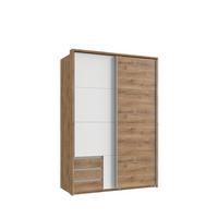 SCHWEBETÜRENSCHRANK 2-türig B138/H200/T65 cm, Passepartout-Kleiderschrank mit sichtbaren Schubkästen in Eiche Dekor, 1x Tür in Weiß / 22670 - Eichefarben/Alufarben, Holz/Holzwerkstoff (138/200/65cm) - luma-home