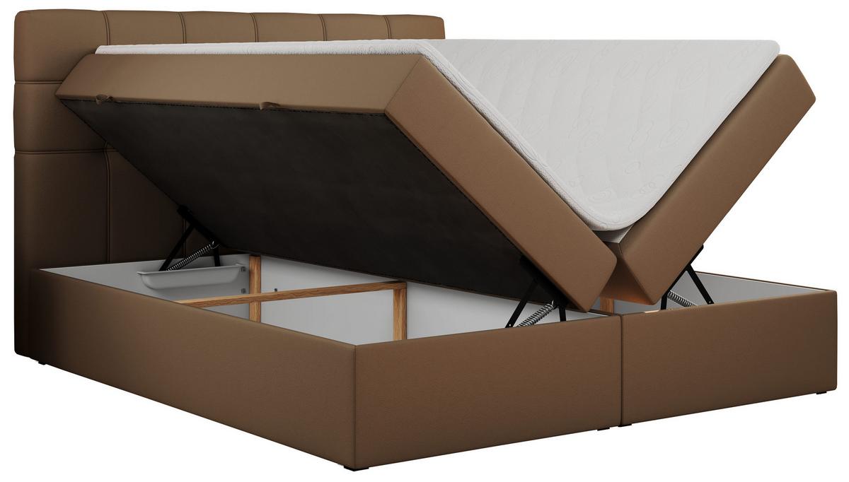 BOXBETT ERNI 160/200 - Braun Kunstleder - H3 - Braun, Holz/Textil (160/200cm) - MKS